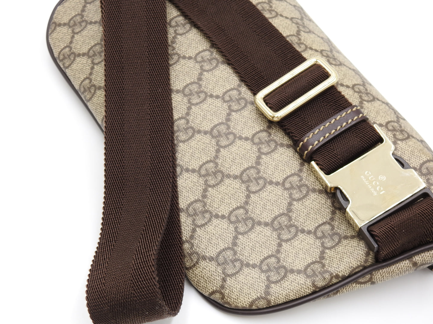 GUCCI GG Supreme Waist Body Belt Bag PVC Leather Beige Brown Gold 23326