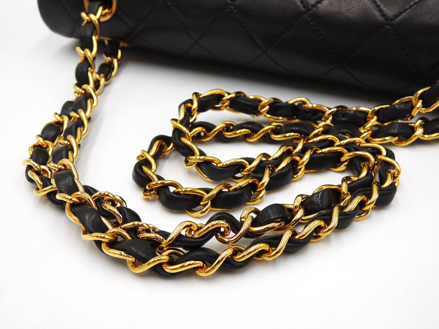 CHANEL Matelasse 25 Double Flap Chain Shoulder Bag Lambskin Black A01112