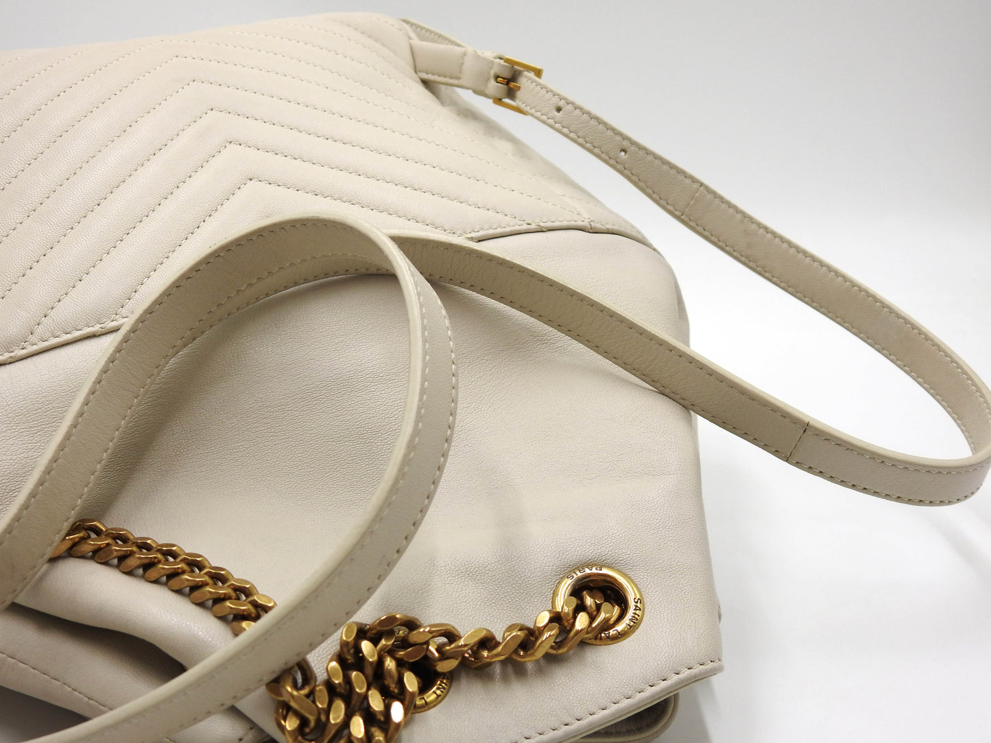 SAINT LAURENT PARIS Joe Chain Backpack Bag Lambskin Leather White 672609