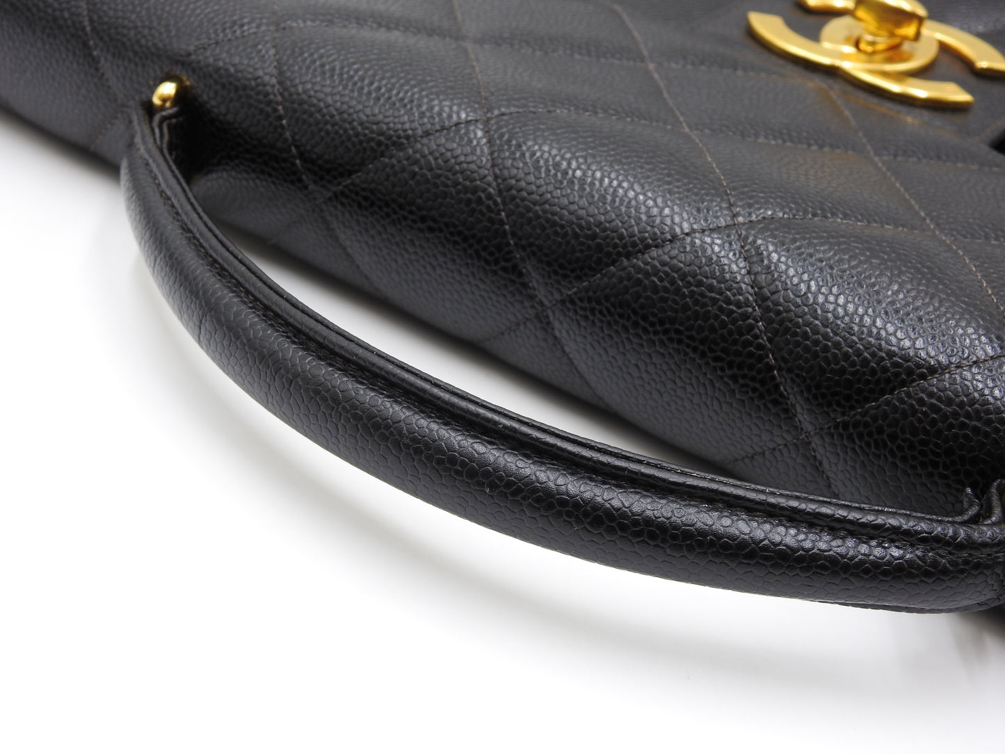 CHANEL CC Matelasse Briefcase Business Bag Caviarskin Leather Black Gold