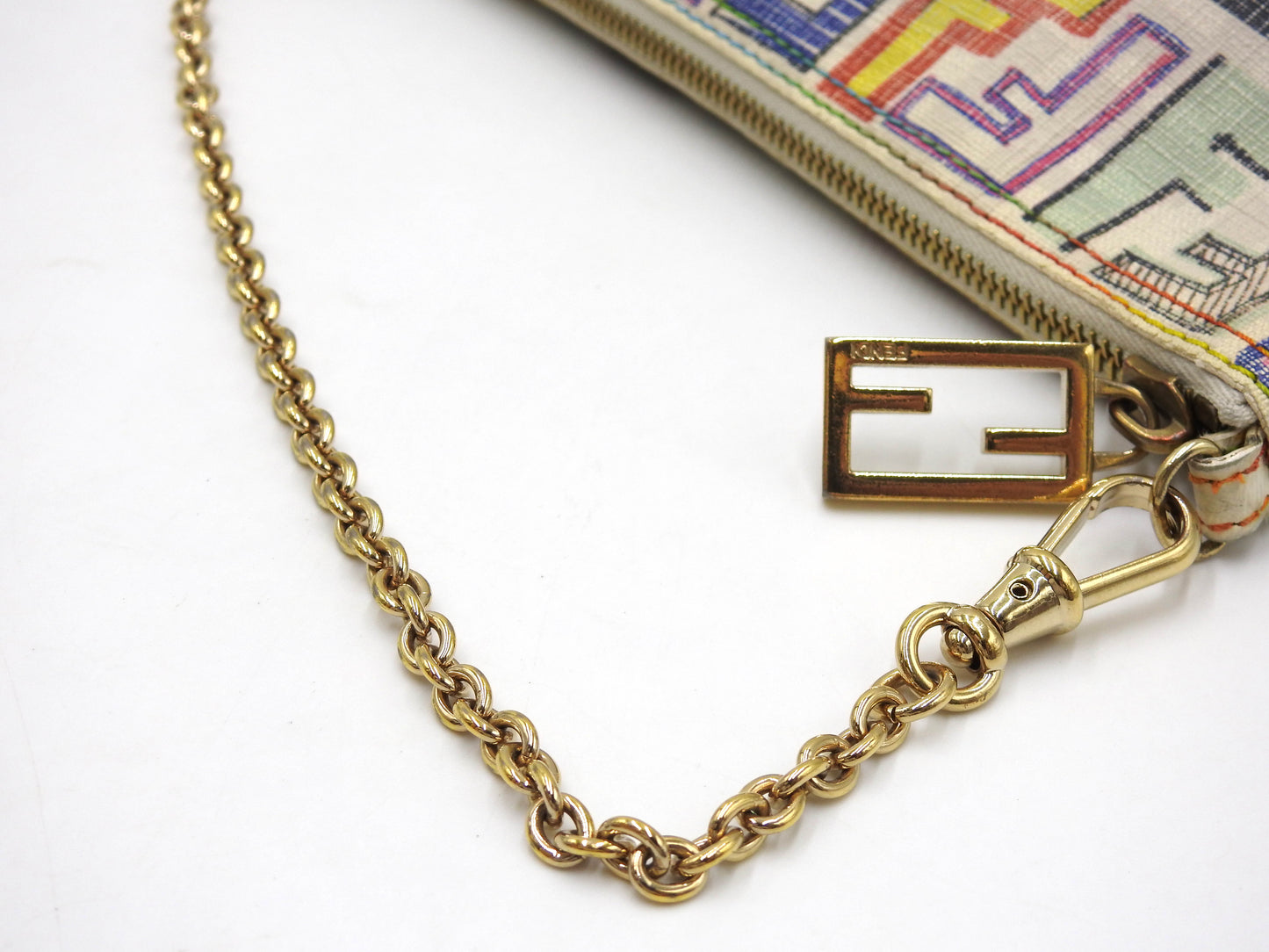 FENDI Zucca Chain Bag Pochette Accessories Pouch PVC White 8BR592