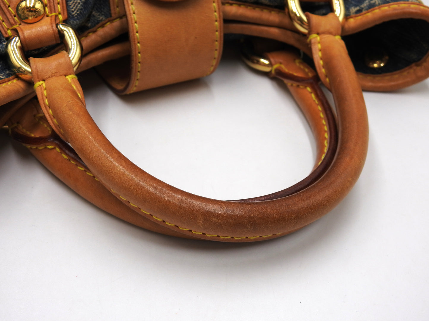 LOUIS VUITTON Pleaty Monogram Denim Hand Bag Shoulder Bag Blue M95020