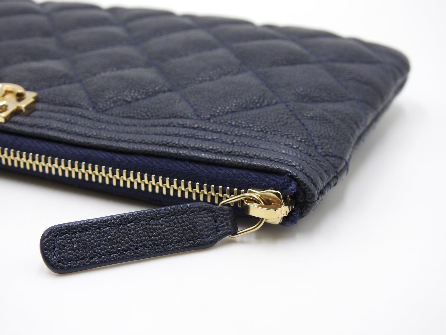CHANEL Boy Small Cosmetic Case Pouch Caviarskin Navy Gold Hardware