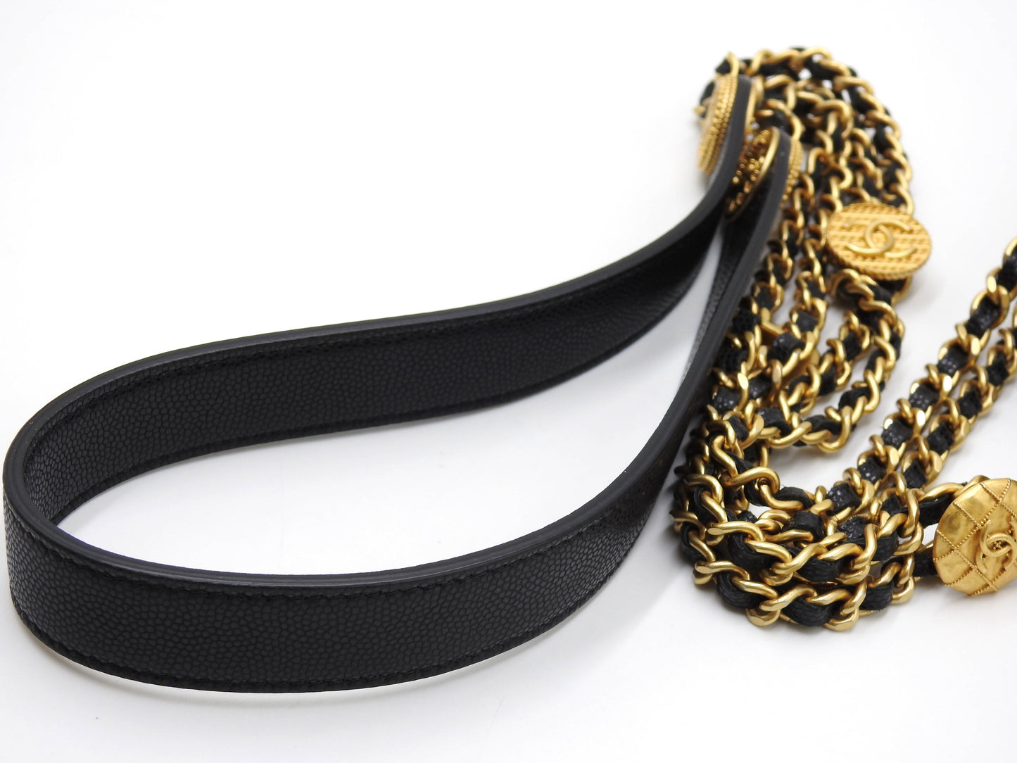 CHANEL CC Matelasse Mini Chain Bucket Shoulder Bag Caviarskin Black Gold