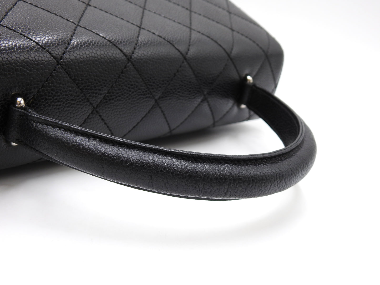 CHANEL CC Matelasse Kelly Top Handle Bag Caviarskin Leather Black A12397