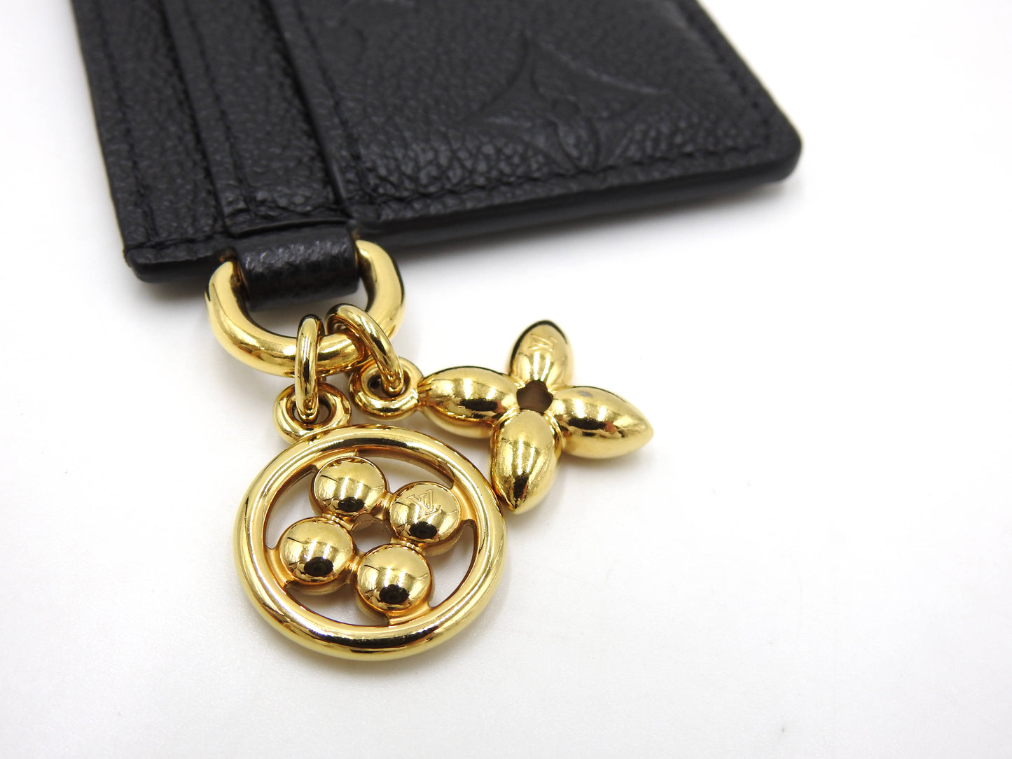 LOUIS VUITTON Monogram Empreinte LV Charm Card Holder Case Black M82132