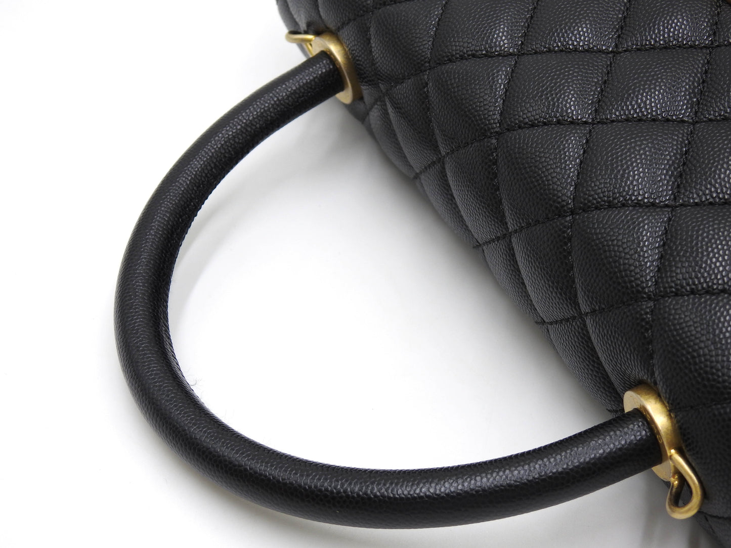 CHANEL CC Matelasse Coco Handle Hand Shoulder Bag Caviarskin Black A92991