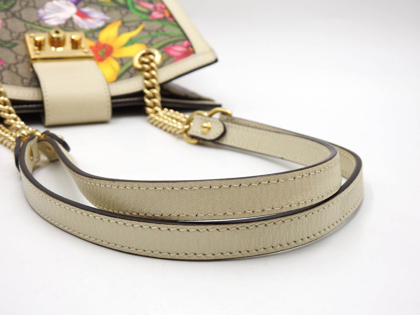 GUCCI GG Flora Supreme Padlock Small Tote Shoulder Bag Beige White 498156