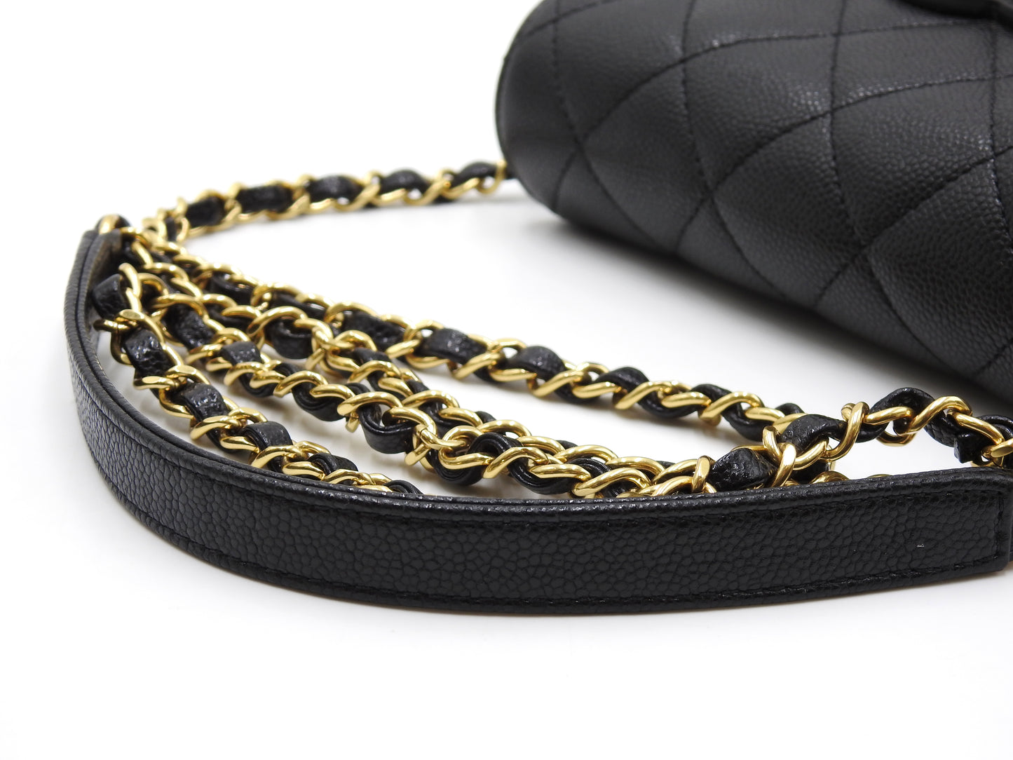 CHANEL CC Matelasse Chain Shoulder Bag Caviarskin Leather Black AS3867