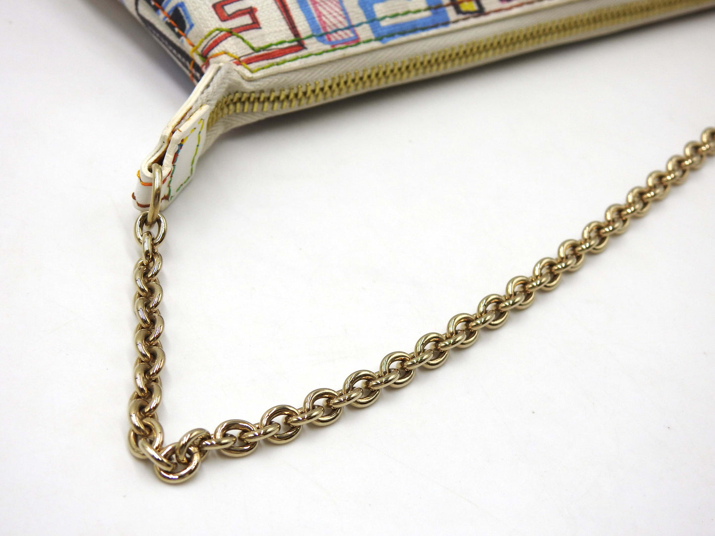 FENDI Zucca Chain Bag Pochette Accessories Cosmetic Pouch White 8BR592