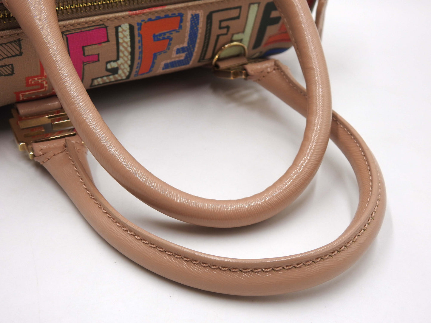 FENDI Zucca Boston Hand Bag PVC Leather Beige Multicolor 8BL068