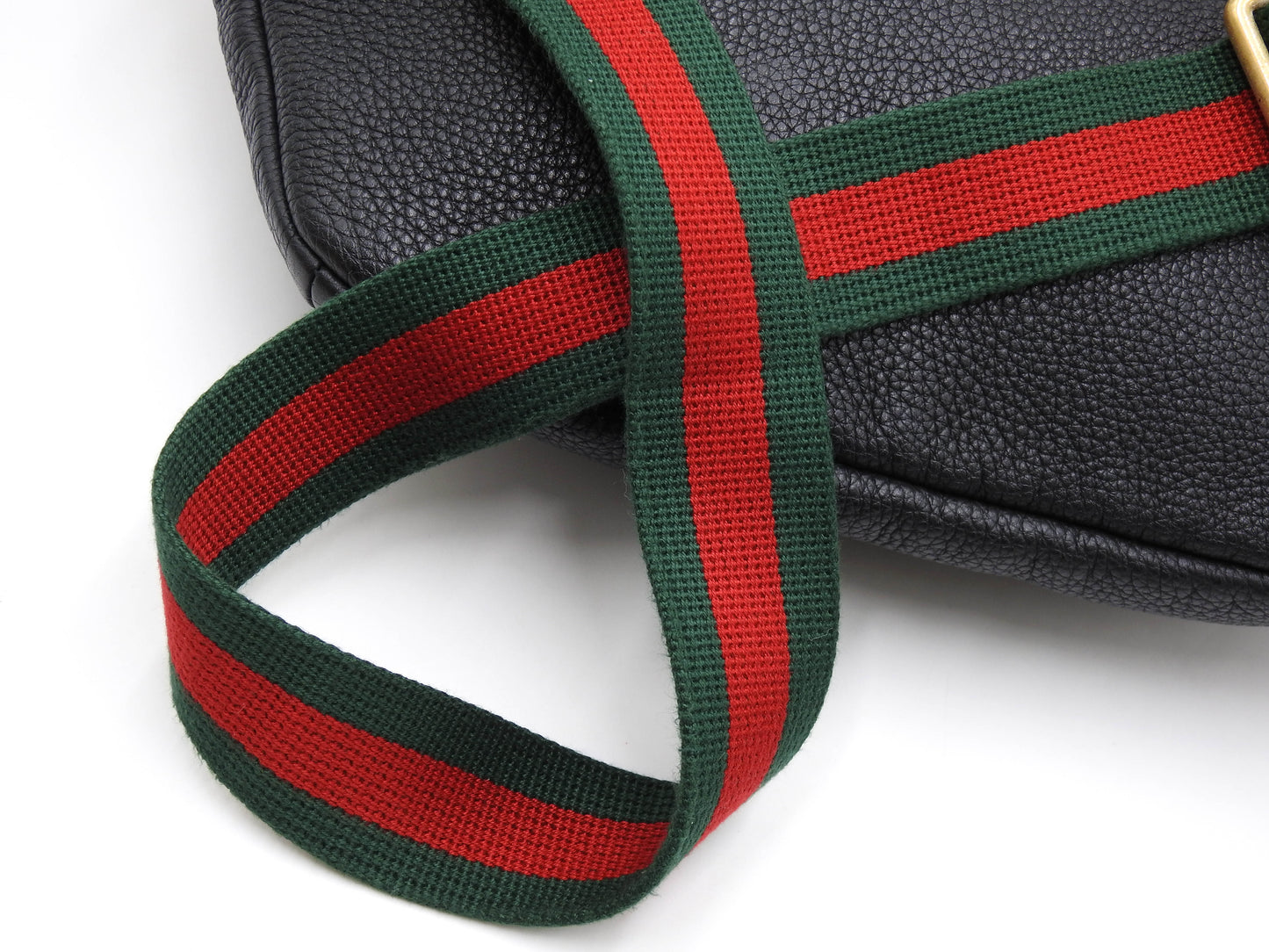 GUCCI Logo Print Web Sherry Waist Body Belt Bag Leather Black 530412