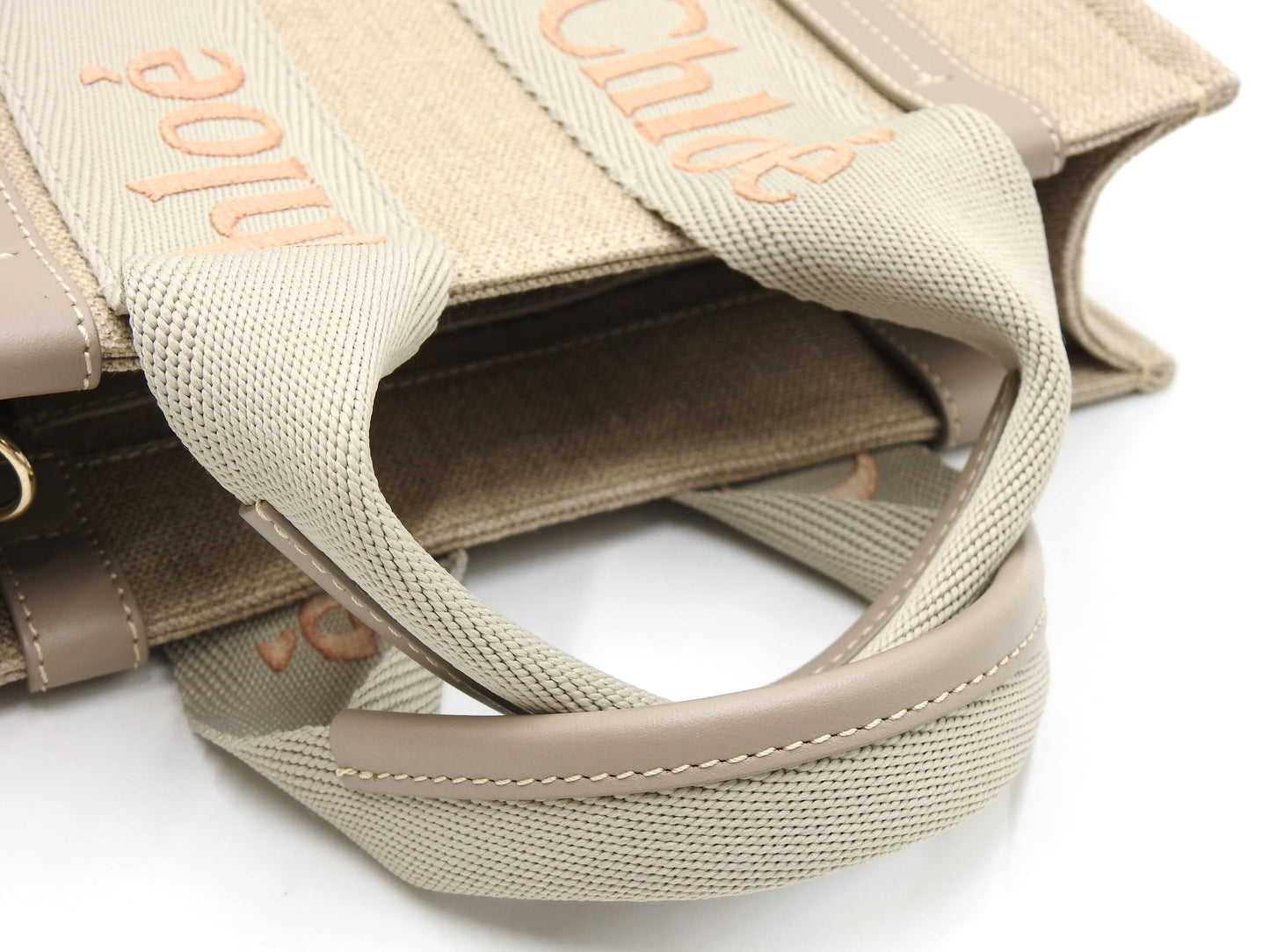 CHLOE Woody 2way Small Tote Bag Shoulder Bag Canvas Beige Gray