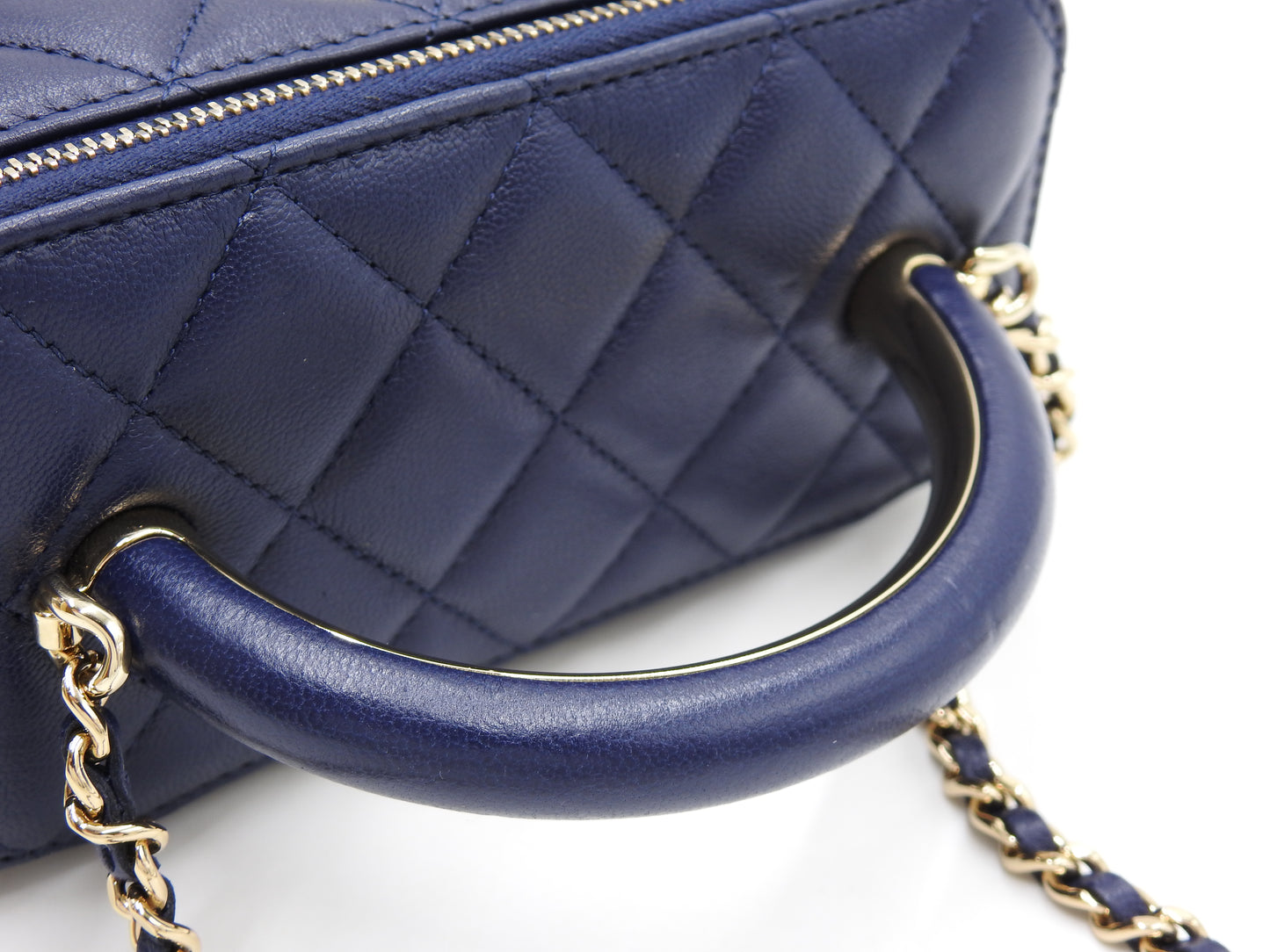 CHANEL CC Matelasse Top Handle 2way Chain Vanity Bag Lambskin Navy Gold