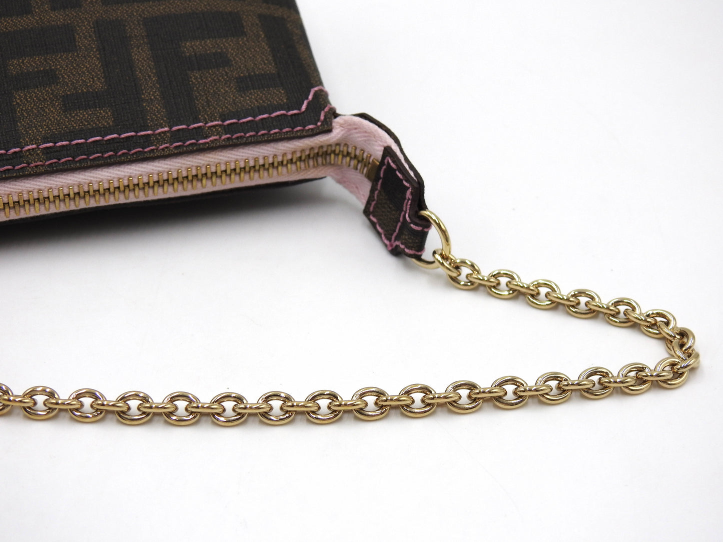 FENDI Zucca Chain Bag Pochette Accessories Pouch PVC 8BR592 Khaki