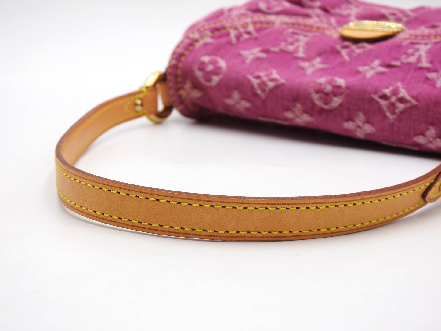 LOUIS VUITTON Mini Pleaty Monogram Denim Shoulder Hand Bag Pink M95216