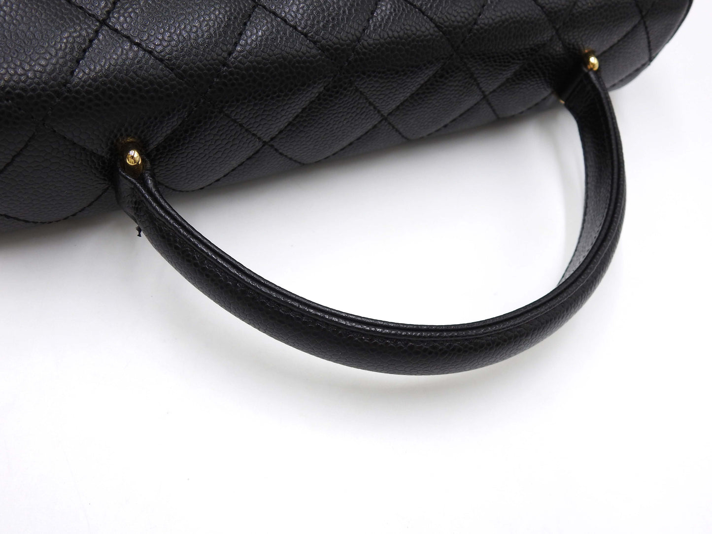 CHANEL Matelasse CC Kelly Hand Bag Caviarskin Leather Black Gold A12397