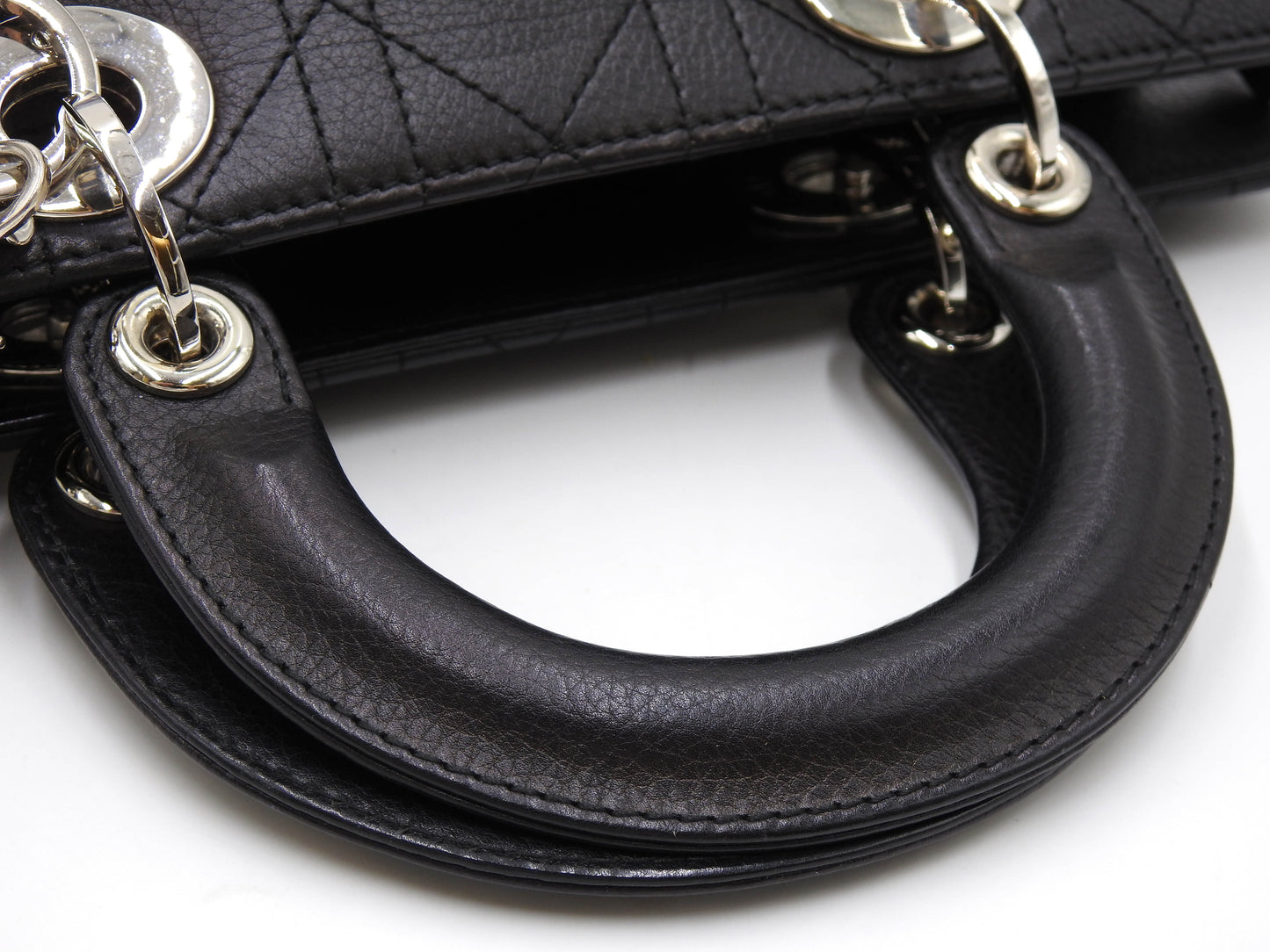 Christian Dior Lady Dior Small East West Cannage Hand Bag Calfskin Black