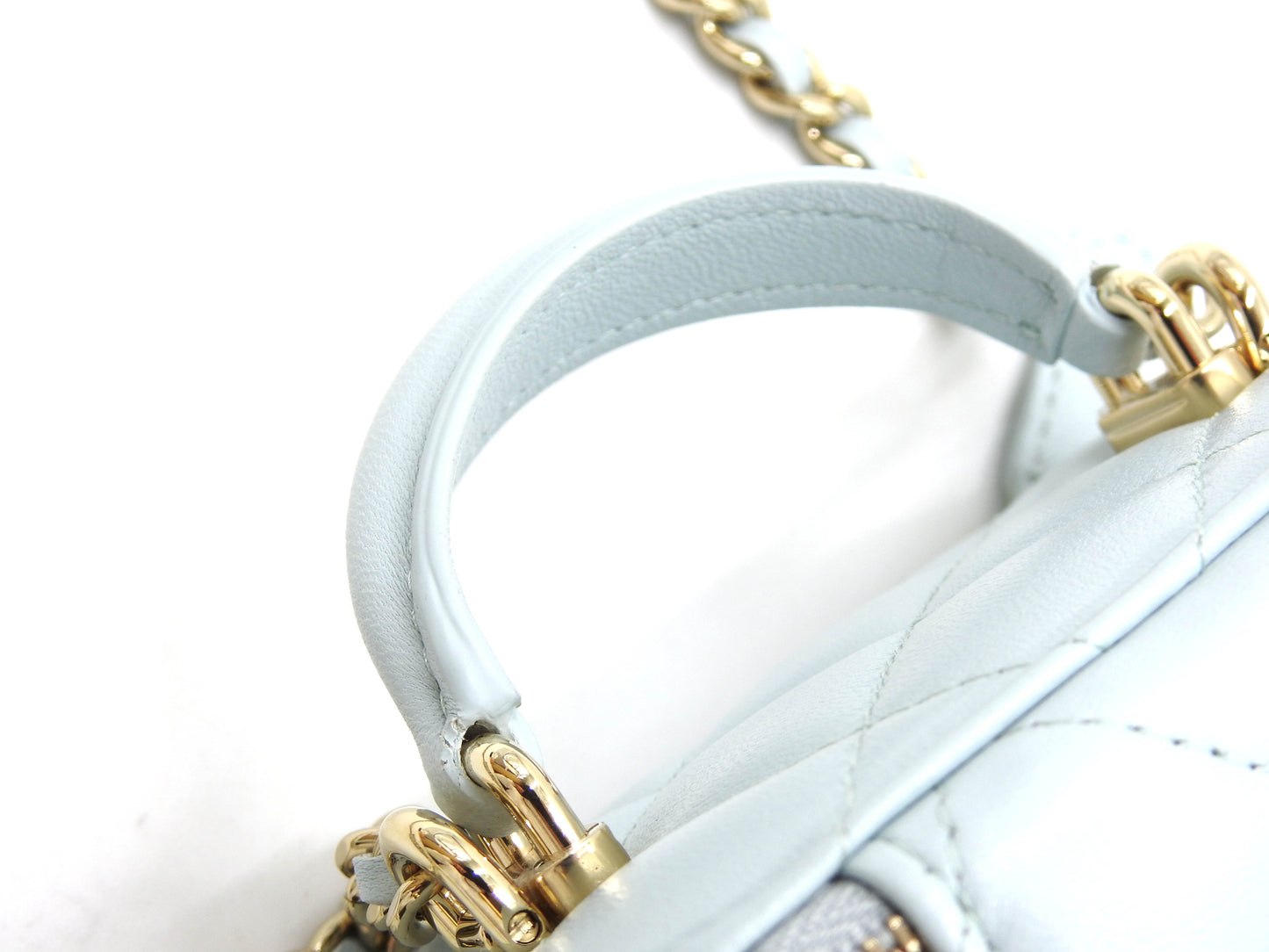 CHANEL Matelasse Top Handle Small Vanity Shoulder Bag Lambskin Blue AP2198