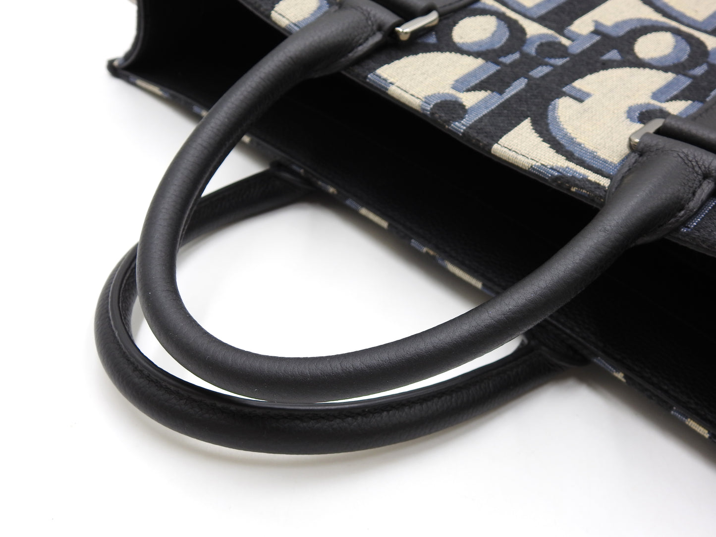 Christian Dior Oblique East Wast Tote Bag Maxi Jacquard Canvas Navy Black