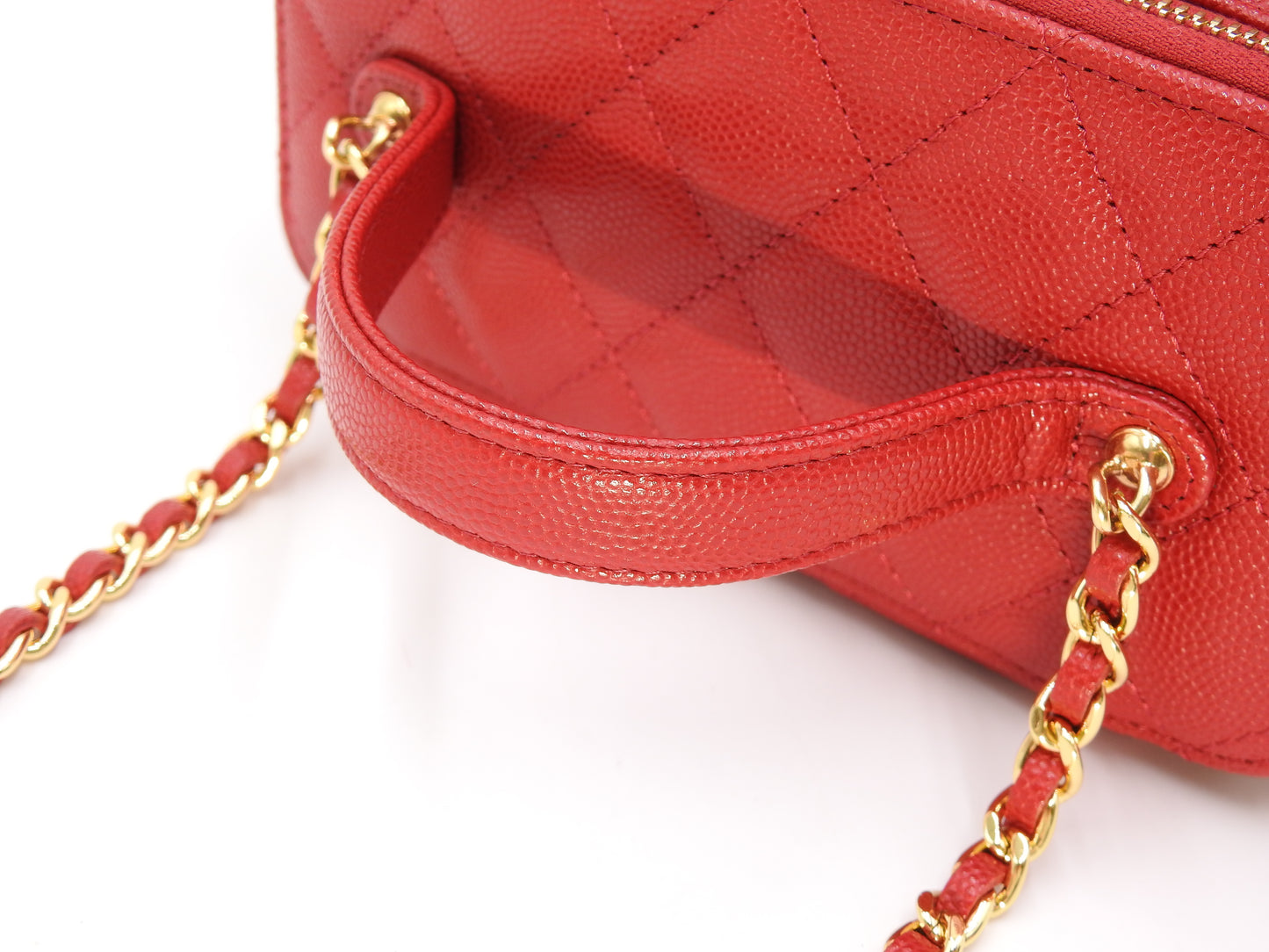 CHANEL CC Matelasse Top Handle 2way Chain Vanity Bag Caviarskin Red AP3017