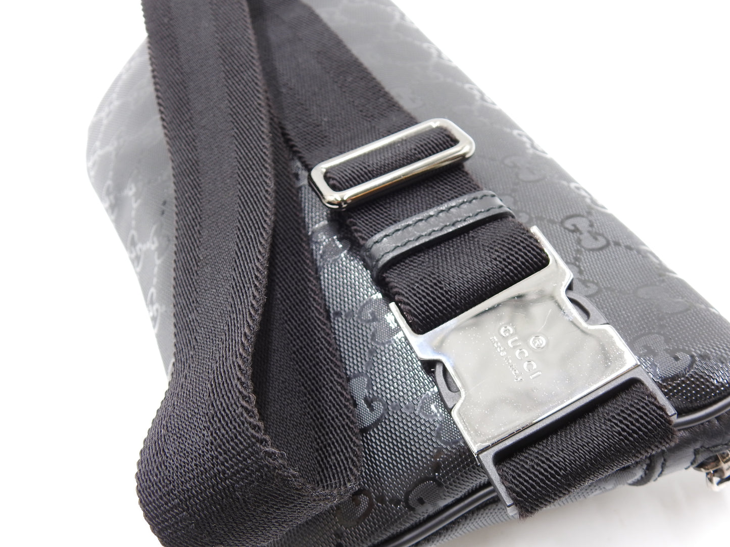 GUCCI GG Impreme Waist Body Belt Bag PVC Leather Black Silver 233269