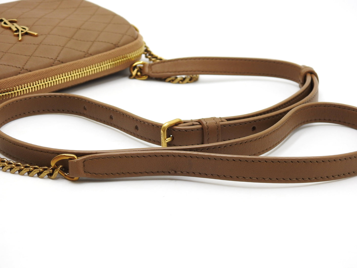 SAINT LAURENT PARIS Gaby Chain Pouch Shoulder Bag Leather Brown 733667