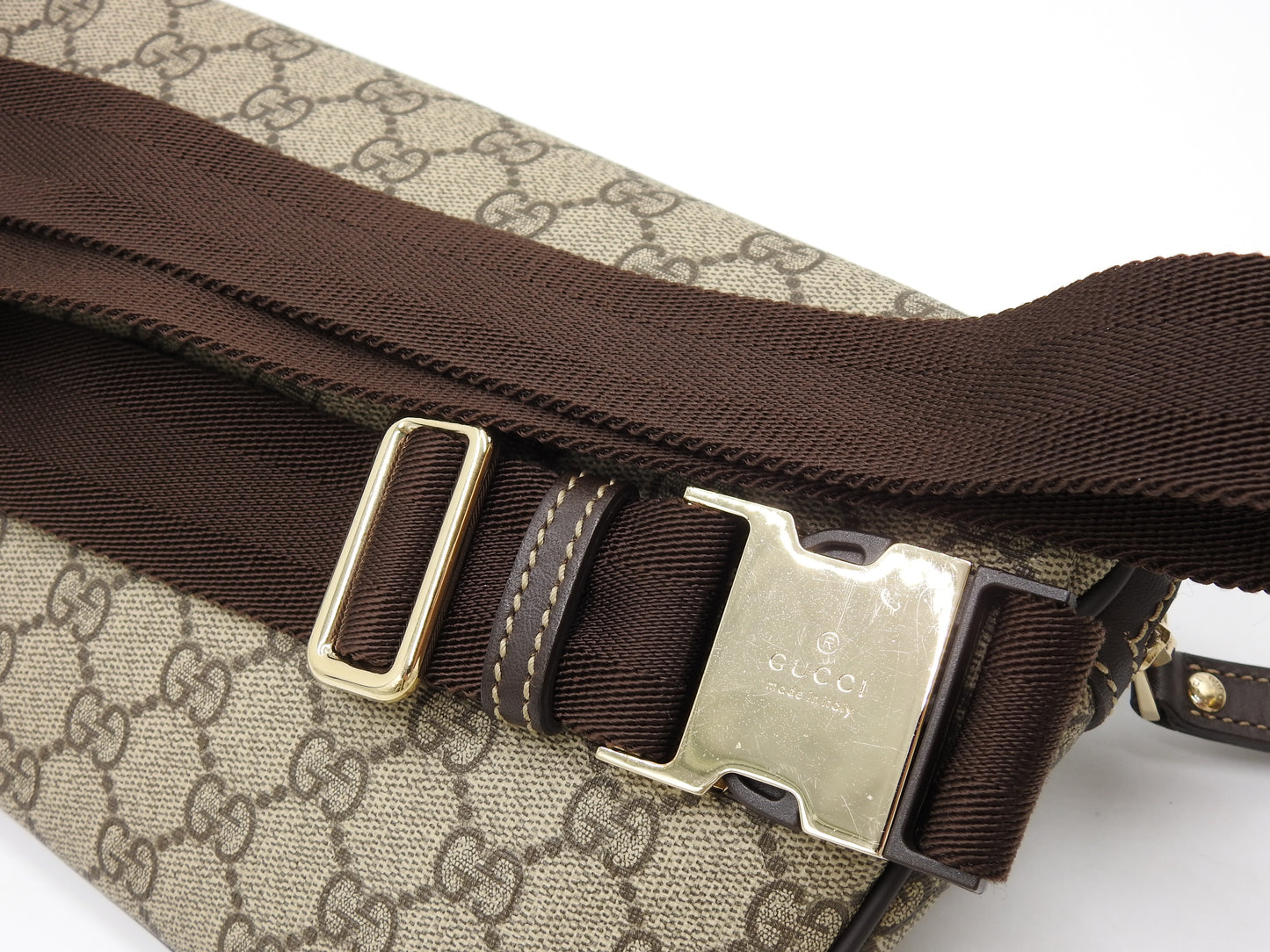GUCCI GG Supreme Waist Body Belt Bag PVC Leather Beige Brown 23326