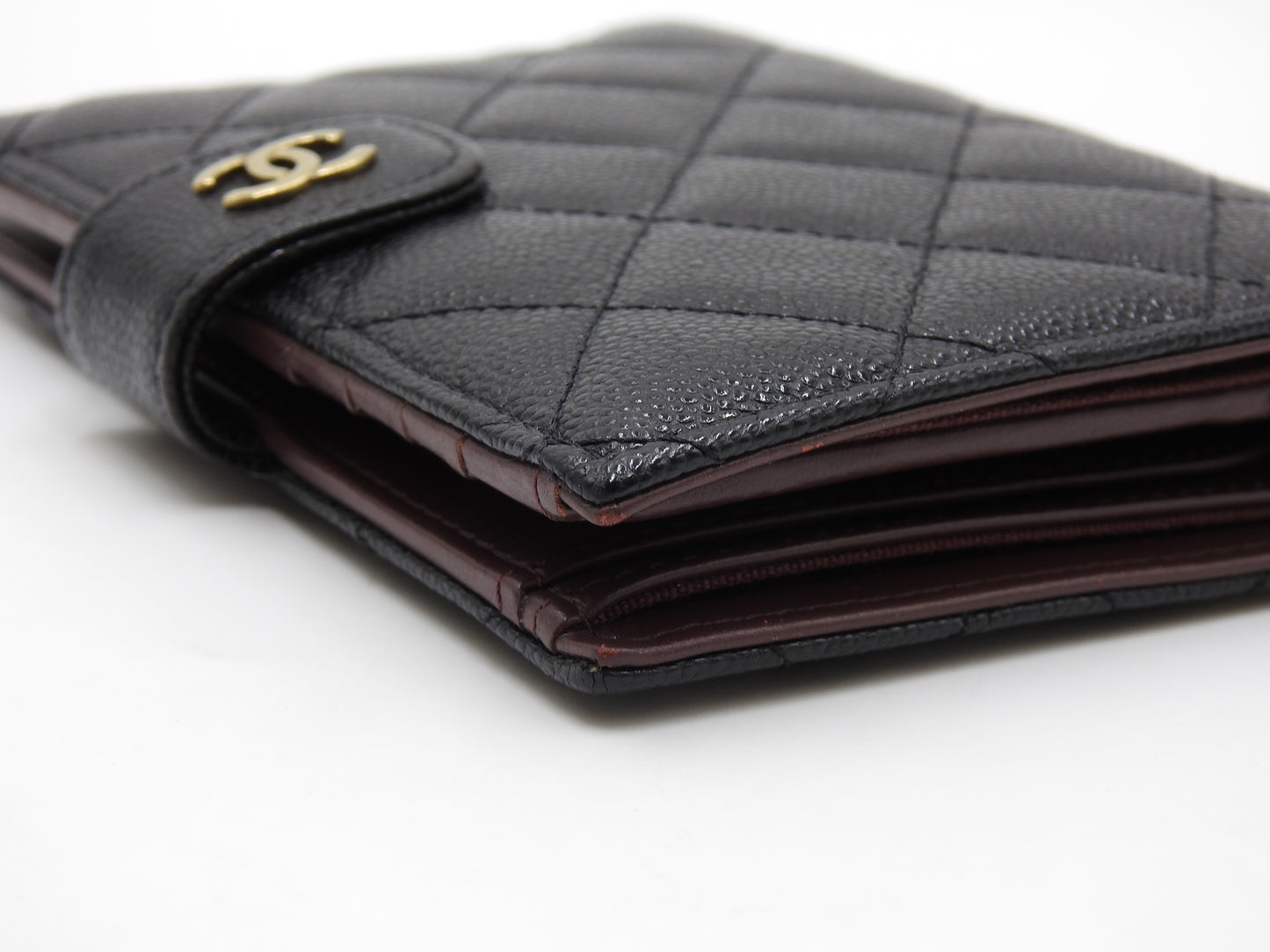 CHANEL CC Matelasse Passport Holder Bifold Wallet Caviarskin Black AP3791