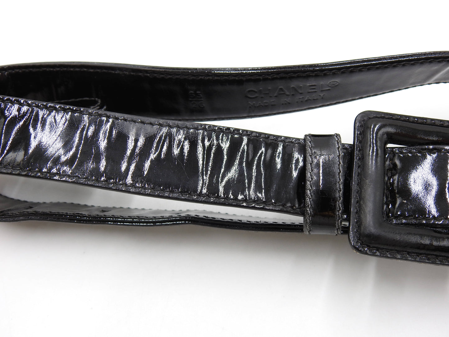 CHANEL CC Matelasse Mini Waist Belt Bag Enamel Patent Leather Black Gold