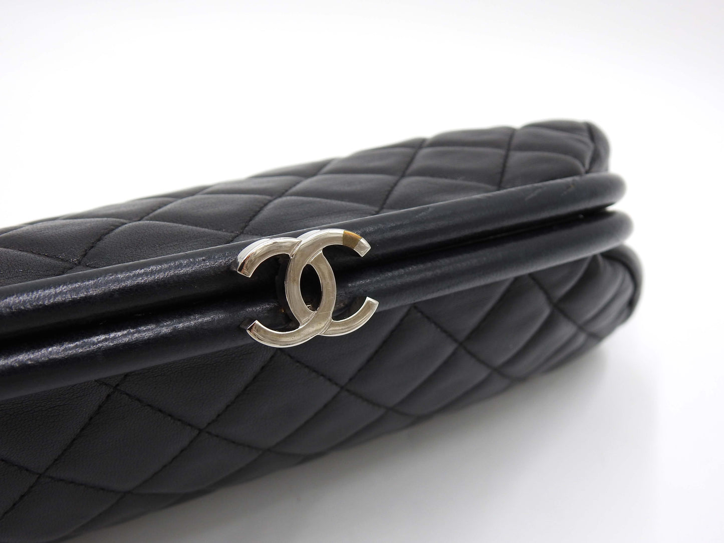 CHANEL Timeless CC Matelasse Clutch Second Bag Lambskin Black Silver
