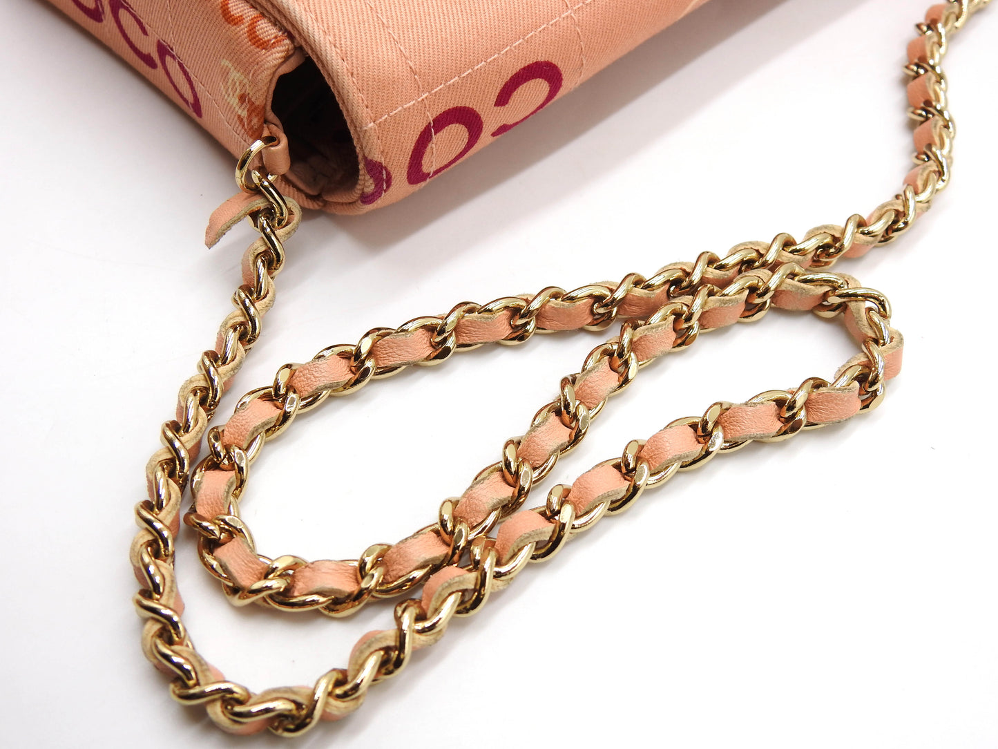 CHANEL COCO Chocolate Bar Chain Shoulder Bag Canvas Pink Gold A15316