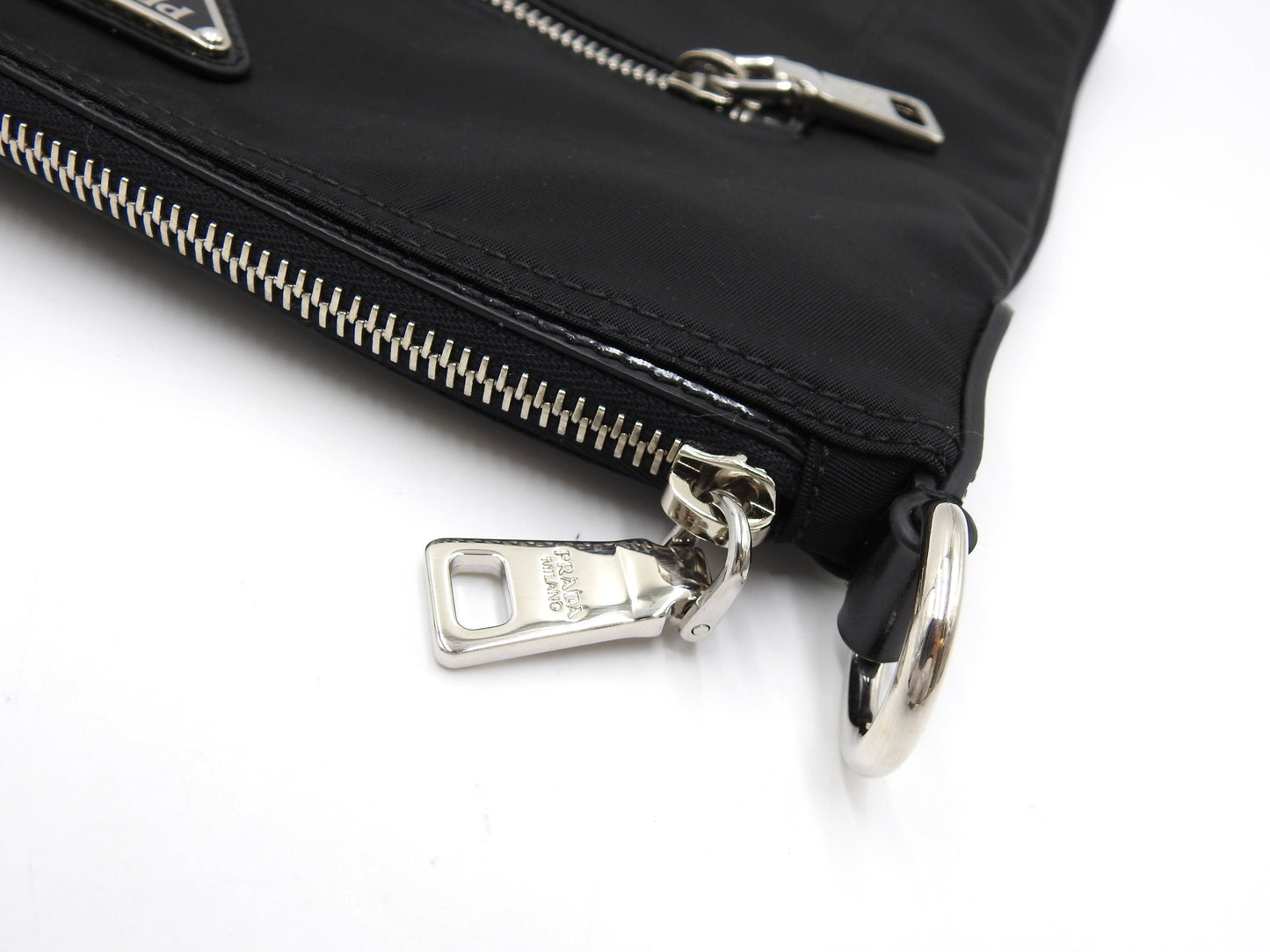 PRADA Nylon Crossbody Shoulder Bag Black Silver Hardware BT0716