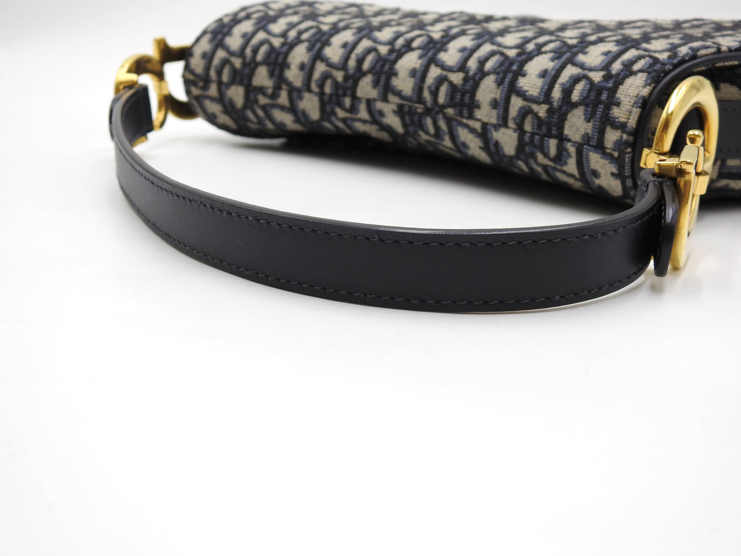 Christian Dior Oblique Jacquard Saddle Bag Shoulder Hand Bag Leather Navy