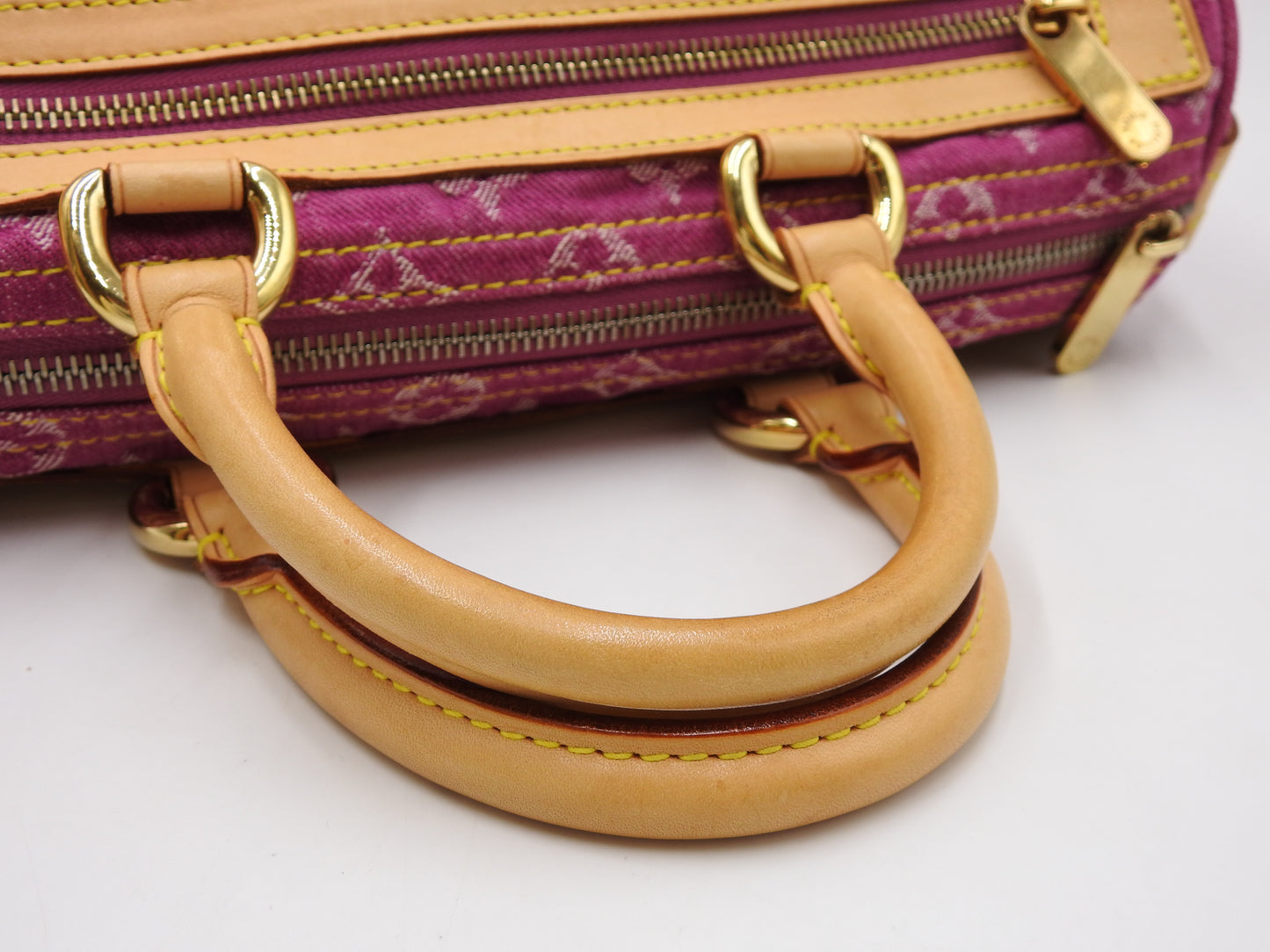LOUIS VUITTON Monogram Denim Neo Speedy Boston Hand Bag Pink M95214