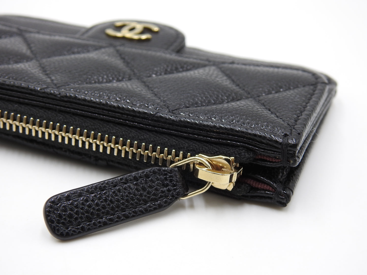 CHANEL CC Matelasse Zip Coin Purse Card Holder Case Caviarskin Black AP2570