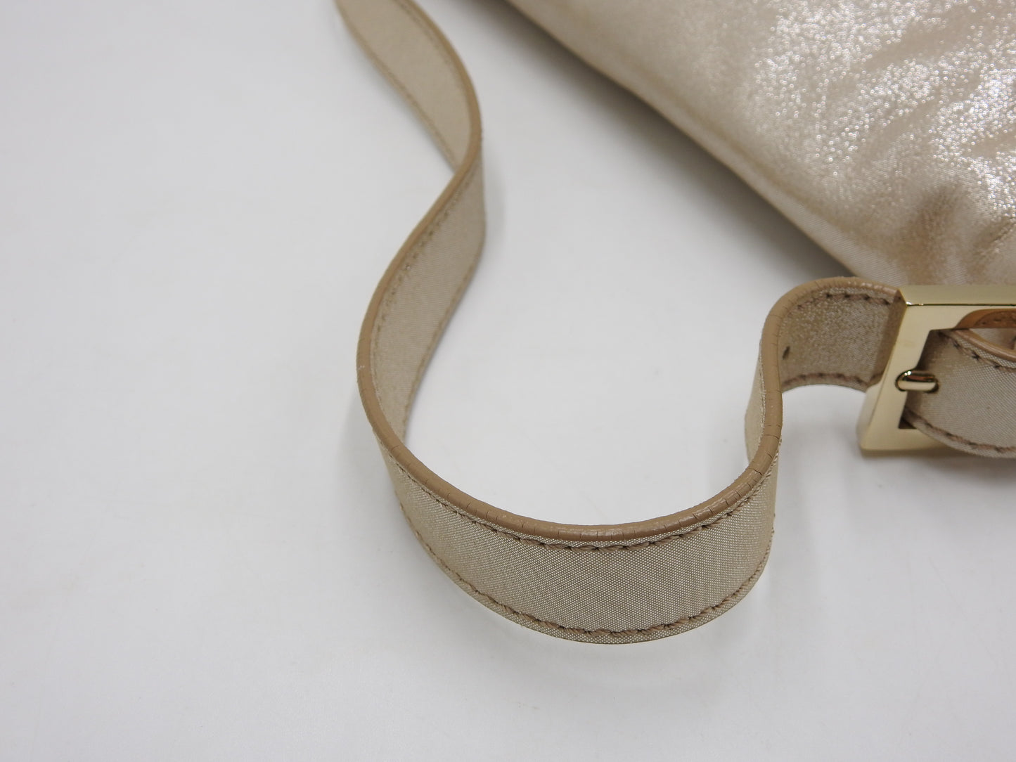 FENDI Crystal Mamma Baguette Shoulder Hand Bag Leather Beige Gold 8BR600