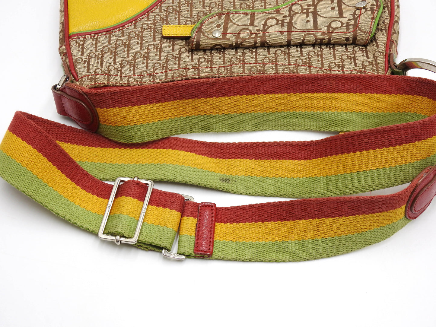 Christian Dior Rasta Trotter Saddle Shoulder Bag Canvas Beige Multicolor
