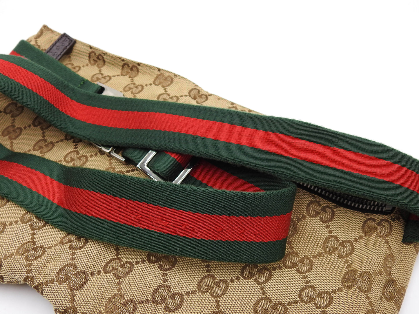 GUCCI GG Canvas Web Waist Body Belt Bag Leather Beige Brown 28566