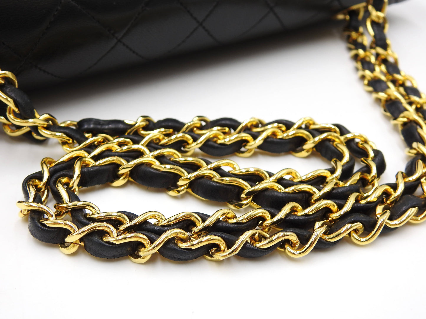 CHANEL Matelasse 25 Double Flap Chain Shoulder Bag Lambskin Black A01112