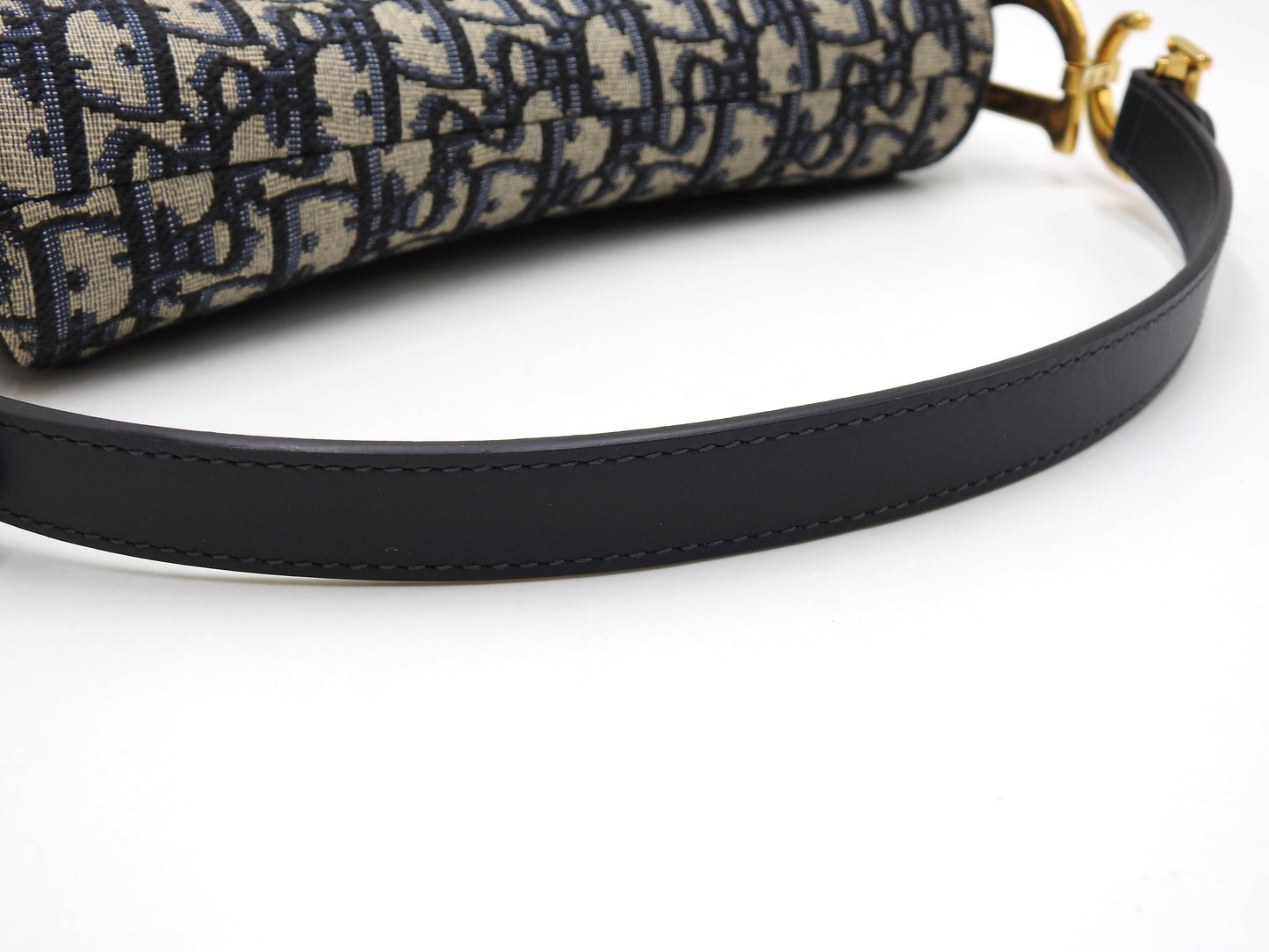 Christian Dior Oblique Jacquard Saddle Bag Shoulder Hand Bag Leather Navy