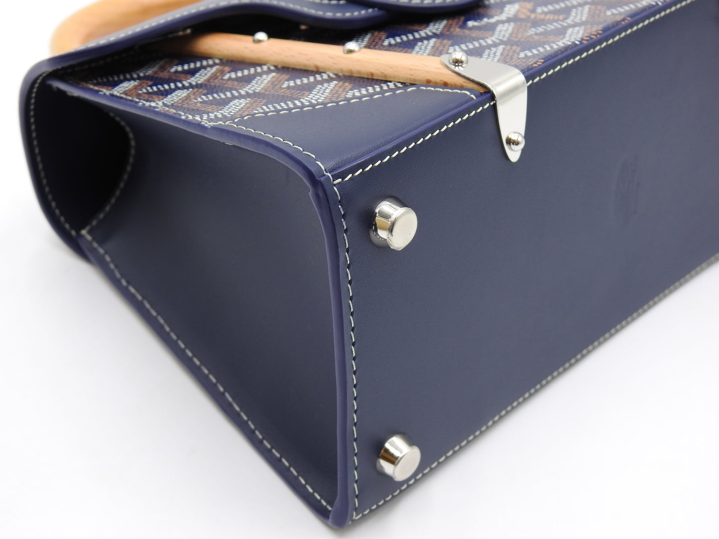 GOYARD Saigon Mini Structure Hand Shoulder Bag PVC Canvas Leather Navy