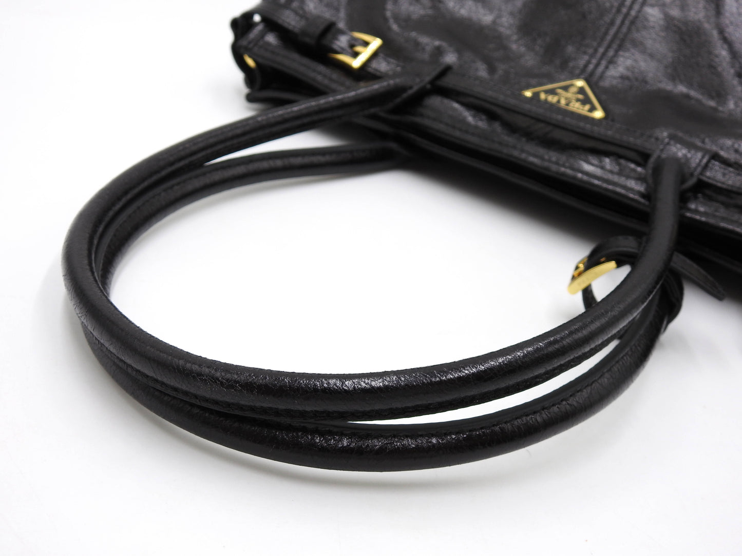 PRADA Bonnie Medium 2way Shoulder Hand Bag Leather Black Gold 1BA426